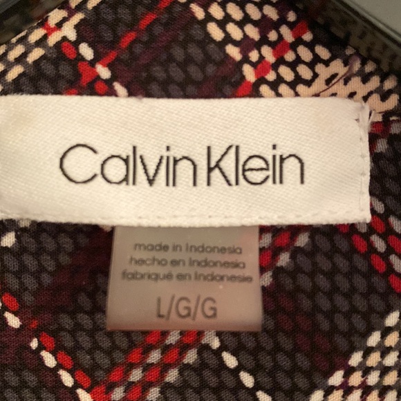 Calvin Klein NWOT GrayBurgundy,Red,Cream blouse, measurements in photos below - Picture 2 of 7
